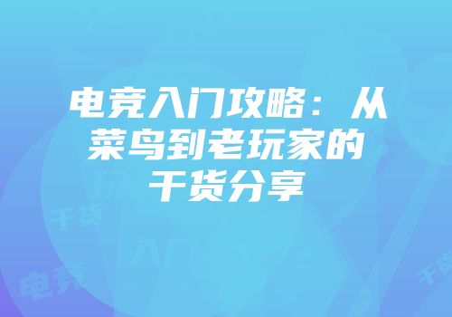 电竞入门攻略：从菜鸟到老玩家的干货分享