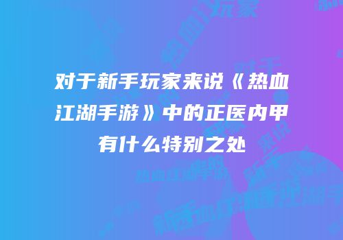 对于新手玩家来说《热血江湖手游》中的正医内甲有什么特别之处