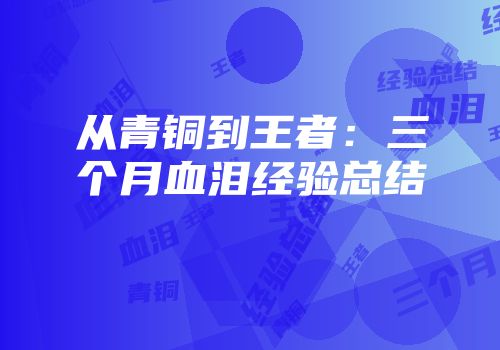从青铜到王者：三个月血泪经验总结