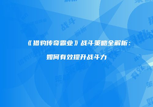 《猎豹传奇霸业》战斗策略全解析：如何有效提升战斗力