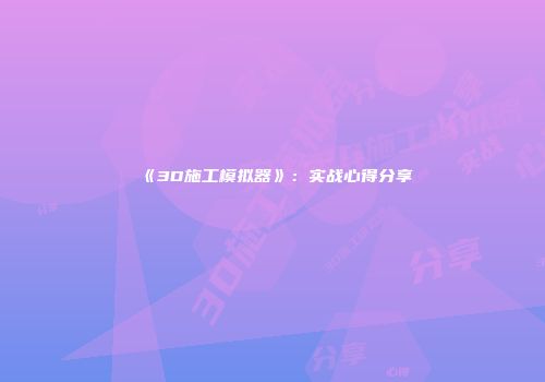 《3D施工模拟器》：实战心得分享