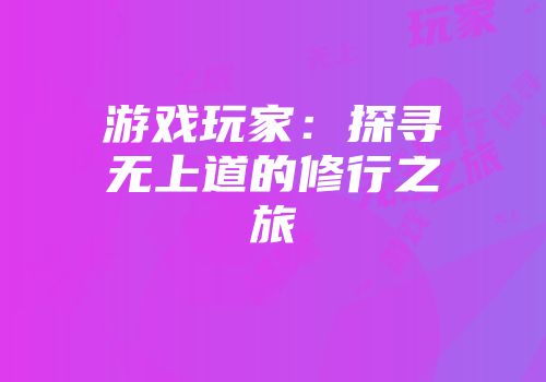 游戏玩家：探寻无上道的修行之旅