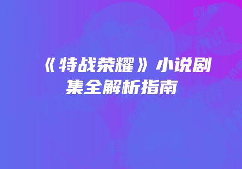 《特战荣耀》小说剧集全解析指南