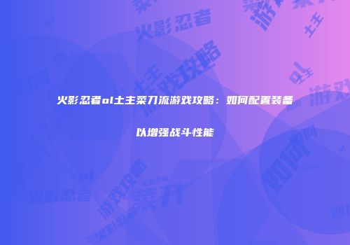 火影忍者ol土主菜刀流游戏攻略：如何配置装备以增强战斗性能