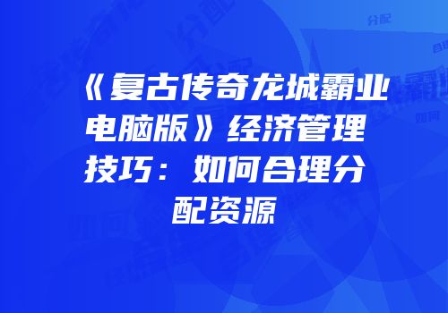 《复古传奇龙城霸业电脑版》经济管理技巧：如何合理分配资源