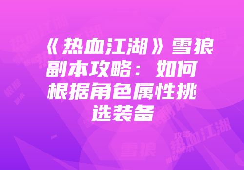 《热血江湖》雪狼副本攻略：如何根据角色属性挑选装备