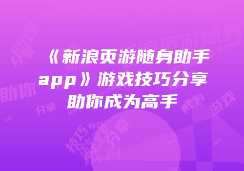 《新浪页游随身助手app》游戏技巧分享助你成为高手