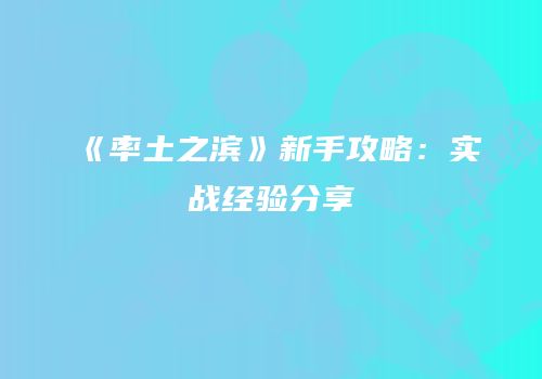 《率土之滨》新手攻略：实战经验分享