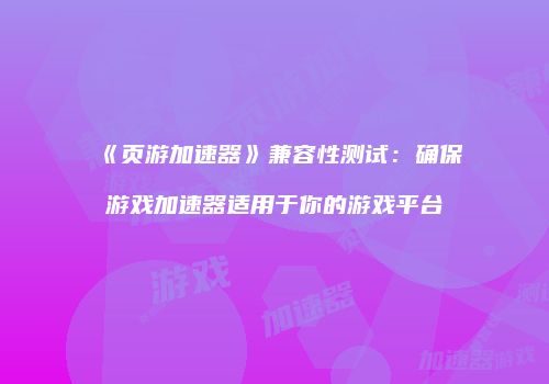 《页游加速器》兼容性测试：确保游戏加速器适用于你的游戏平台
