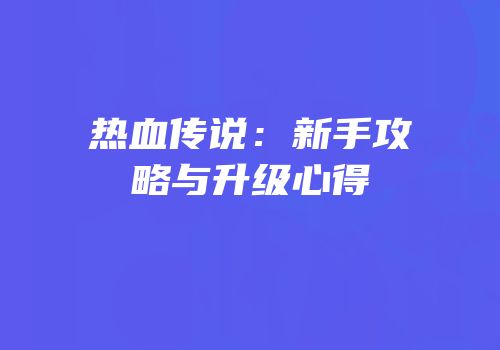 热血传说：新手攻略与升级心得