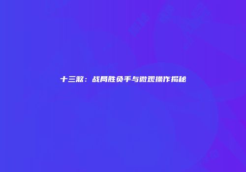 十三煞：战局胜负手与微观操作揭秘