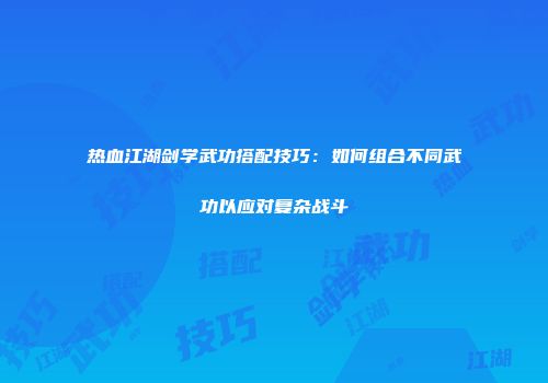 热血江湖剑学武功搭配技巧：如何组合不同武功以应对复杂战斗