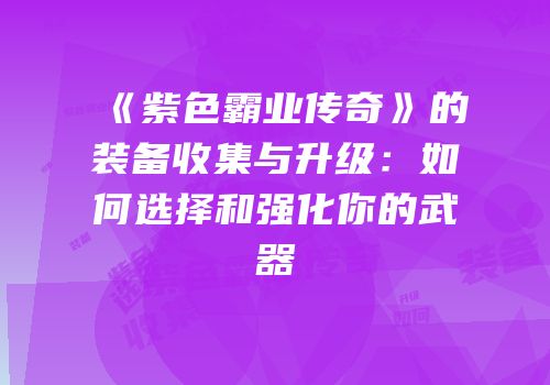 《紫色霸业传奇》的装备收集与升级：如何选择和强化你的武器