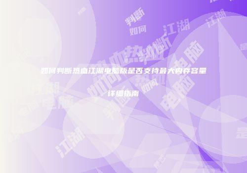 如何判断热血江湖电脑版是否支持最大内存容量详细指南