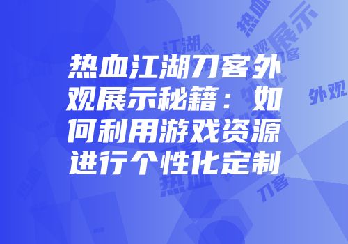 热血江湖刀客外观展示秘籍：如何利用游戏资源进行个性化定制