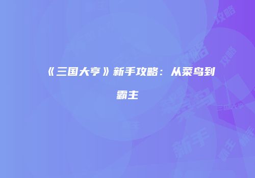 《三国大亨》新手攻略：从菜鸟到霸主