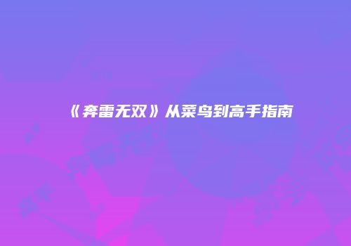 《奔雷无双》从菜鸟到高手指南