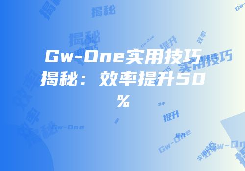 Gw-One实用技巧揭秘：效率提升50%