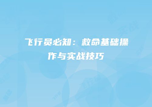 飞行员必知：救命基础操作与实战技巧