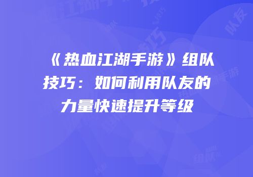 《热血江湖手游》组队技巧：如何利用队友的力量快速提升等级