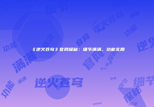《逆火苍穹》官网探秘：细节满满，功能实用