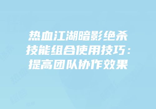 热血江湖暗影绝杀技能组合使用技巧：提高团队协作效果