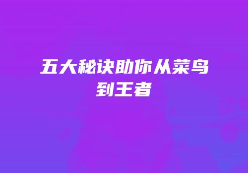 五大秘诀助你从菜鸟到王者