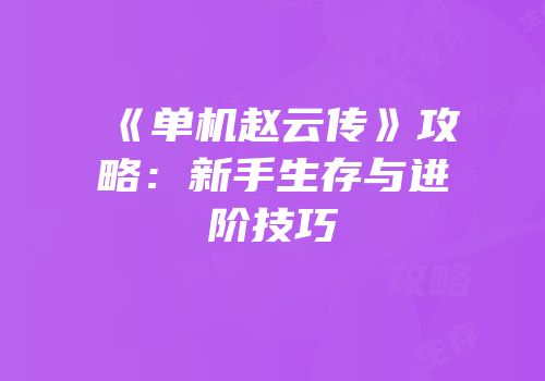 《单机赵云传》攻略:新手生存与进阶技巧