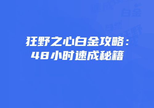 狂野之心白金攻略：48小时速成秘籍