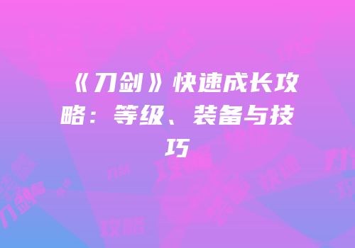 《刀剑》快速成长攻略：等级、装备与技巧