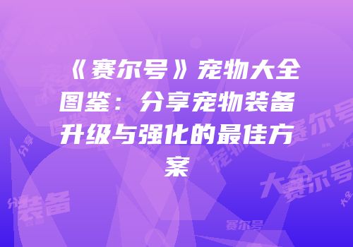 《赛尔号》宠物大全图鉴：分享宠物装备升级与强化的最佳方案