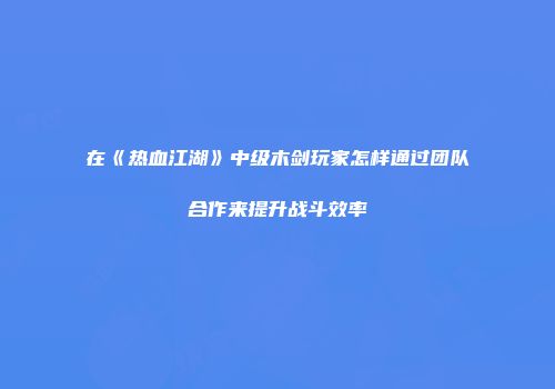 在《热血江湖》中级木剑玩家怎样通过团队合作来提升战斗效率