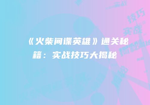 《火柴间谍英雄》通关秘籍：实战技巧大揭秘
