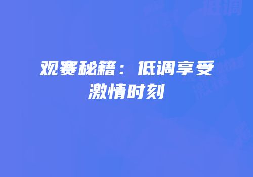 观赛秘籍：低调享受激情时刻