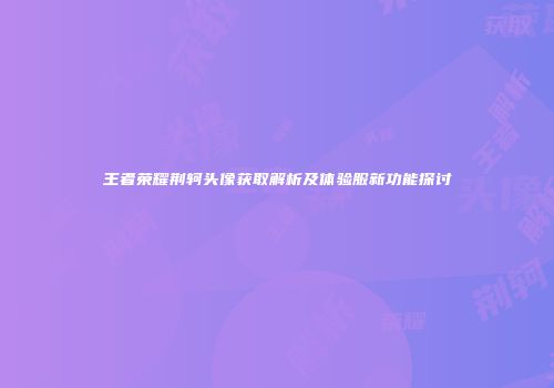 王者荣耀荆轲头像获取解析及体验服新功能探讨