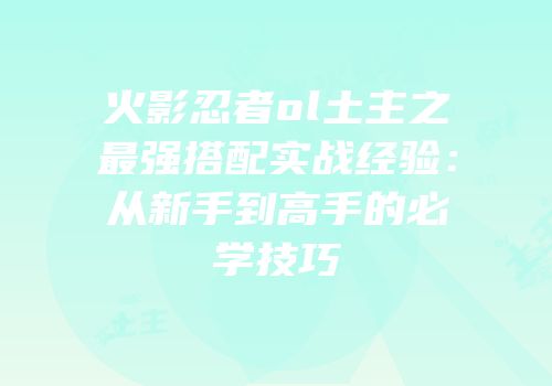 火影忍者ol土主之最强搭配实战经验：从新手到高手的必学技巧