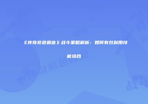 《传奇紫色霸业》战斗策略解析：如何有效利用技能组合