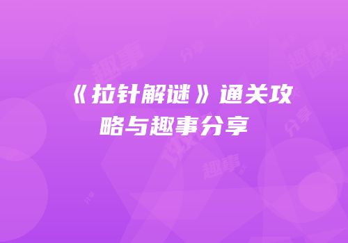 《拉针解谜》通关攻略与趣事分享
