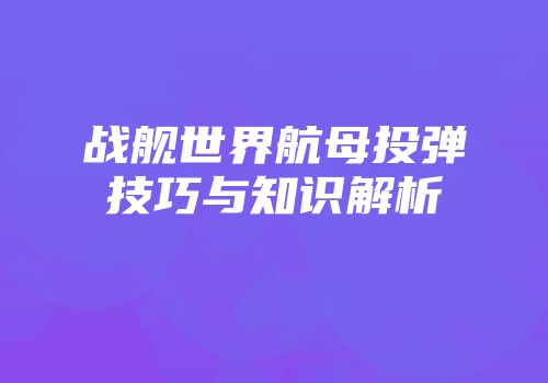 战舰世界航母投弹技巧与知识解析
