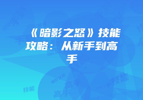 《暗影之怒》技能攻略：从新手到高手
