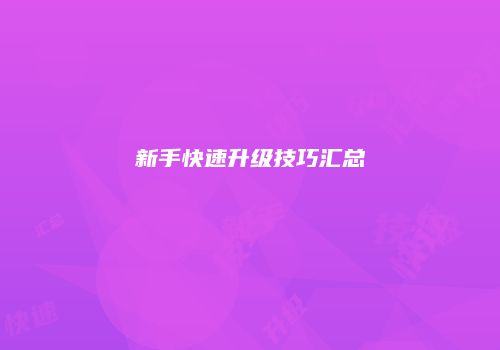 新手快速升级技巧汇总