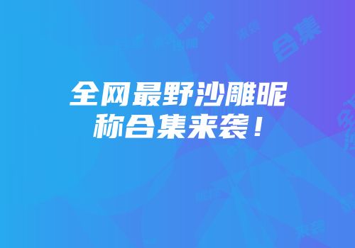 全网最野沙雕昵称合集来袭！