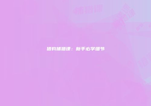 猎豹捕猎课：新手必学细节