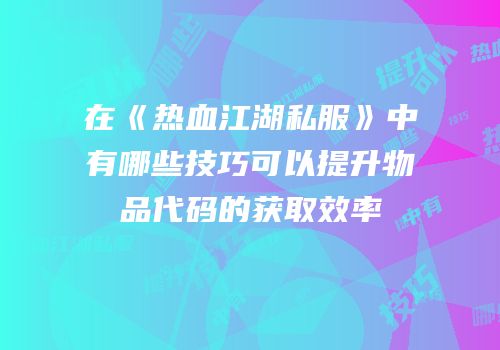 在《热血江湖私服》中有哪些技巧可以提升物品代码的获取效率