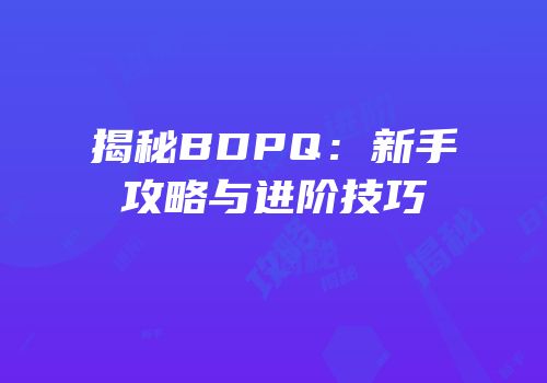 揭秘BDPQ：新手攻略与进阶技巧