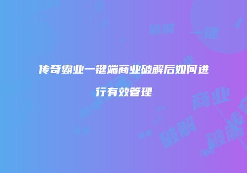 传奇霸业一键端商业破解后如何进行有效管理