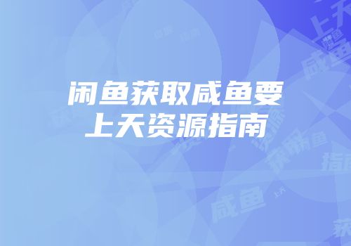 闲鱼获取咸鱼要上天资源指南