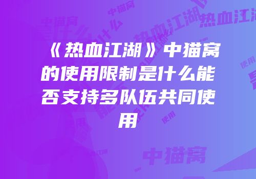 《热血江湖》中猫窝的使用限制是什么能否支持多队伍共同使用