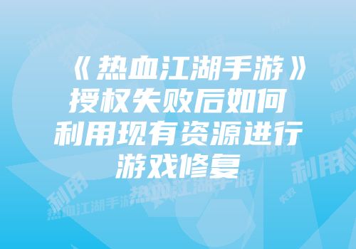《热血江湖手游》授权失败后如何利用现有资源进行游戏修复