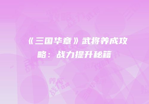 《三国华章》武将养成攻略：战力提升秘籍
